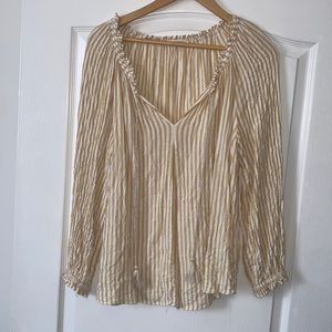 Max Studio Women’s Yellow White Striped Coastal V-Neck Blouse